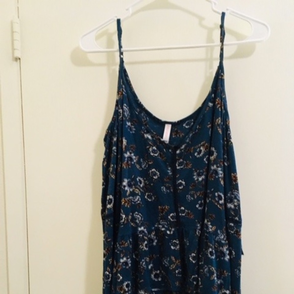 xhiliration off shoulder teal floral tee Sz 2X